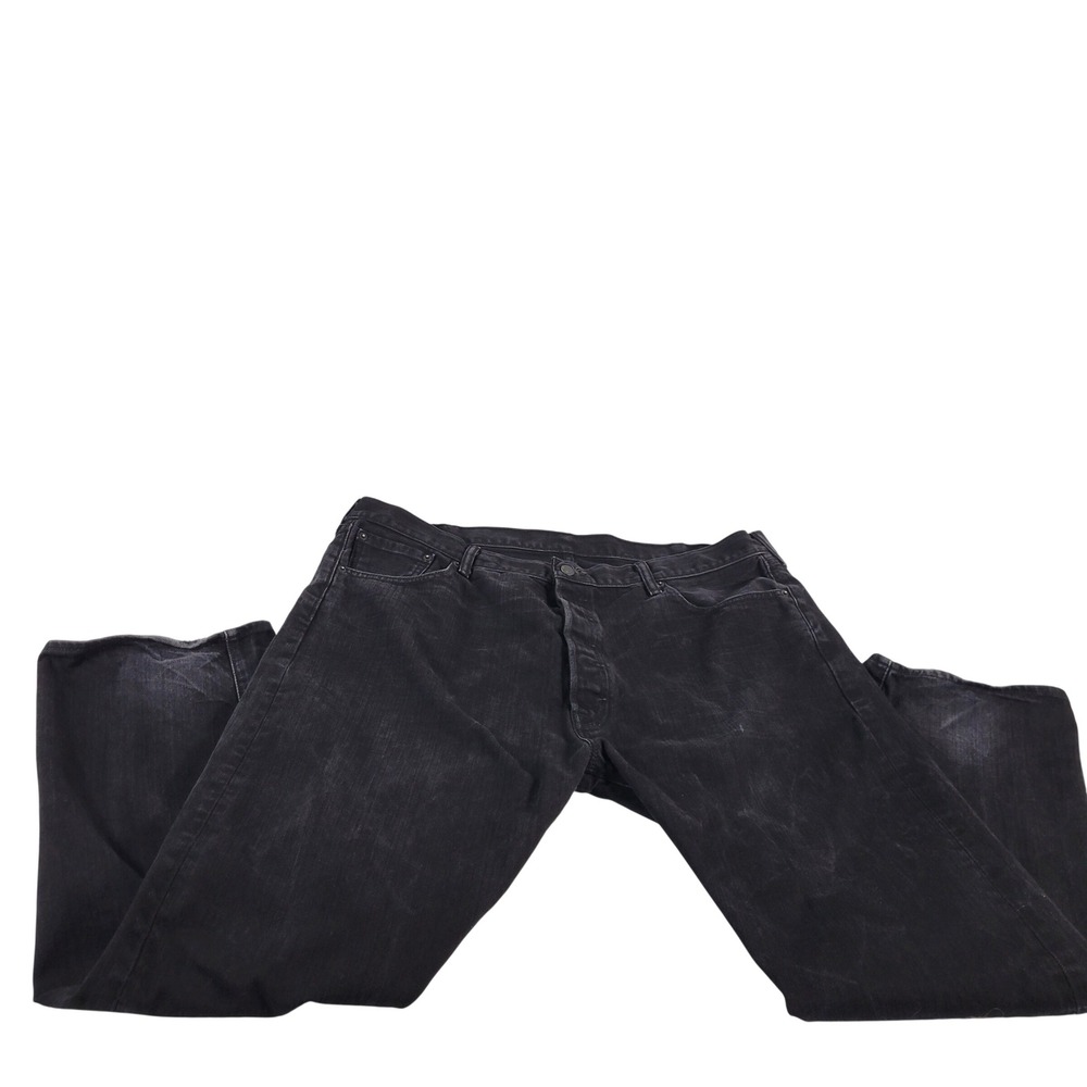 Levi Strauss 501 Black Washed Denim‎ Jeans Mens W44 L32 Button Fly Straight Leg